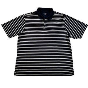 PGA Tour Shirt Men's Short Sleeve Striped Polyester Polo Golf Blue Tan XL